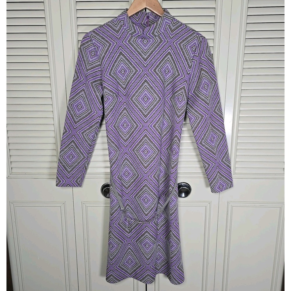 Vintage 60s 70s Bleeker‎ Street Mod Psychedelic Knit Dress ILGWU Belted